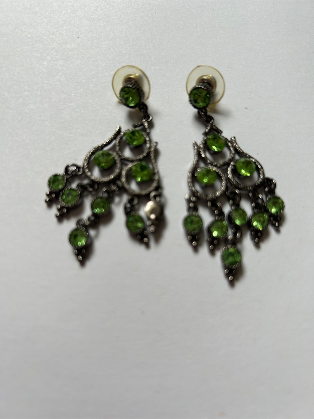 Green Crystal Drop Chandelier Earrings j14